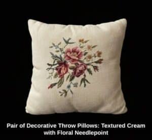 Pair-of-Decorative-Throw-Pillows-Textured-Cream-with-Floral-Needlepoint