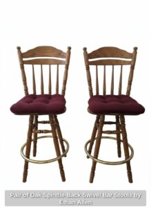 Pair-of-Oak-Spindle-Back-Swivel-Bar-Stools-by-Ethan-Allen