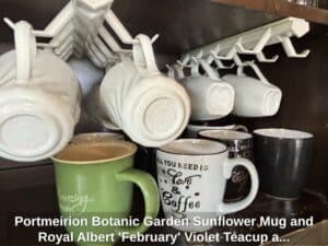 Portmeirion-Botanic-Garden-Sunflower-Mug-and-Royal-Albert-February-Violet-Teacup-and-Saucer-second-image