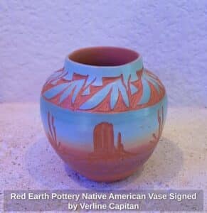 Red-Earth-Pottery-Native-American-Vase-Signed-by-Verline-Capitan
