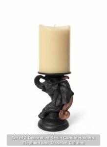 Set-of-Decorative-Resin-Candle-Holders-Elephant-and-Tasseled-Column-second-image