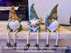 Set-of-Three-Shelf-Sitting-Garden-Gnomes-with-Floral-and-Butterfly-Accents