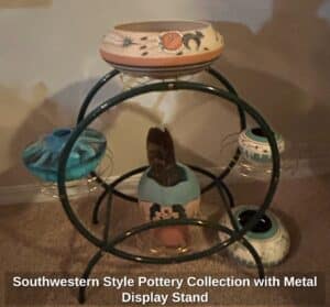 Southwestern-Style-Pottery-Collection-with-Metal-Display-Stand
