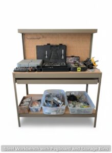 Steel-Workbench-with-Pegboard-and-Storage-Bins