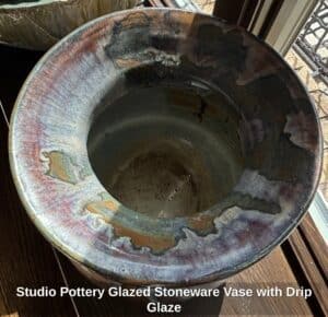 Studio-Pottery-Glazed-Stoneware-Vase-with-Drip-Glaze