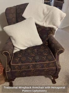 Traditional-Wingback-Armchair-with-Hexagonal-Pattern-Upholstery