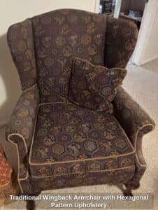 Traditional-Wingback-Armchair-with-Hexagonal-Pattern-Upholstery-second-image