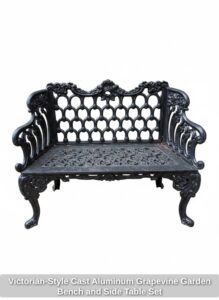 Victorian-Style-Cast-Aluminum-Grapevine-Garden-Bench-and-Side-Table-Set