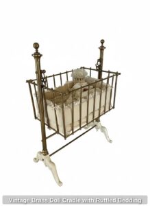 Vintage-Brass-Doll-Cradle-with-Ruffled-Bedding-second-image