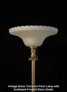 Vintage-Brass-Torchiere-Floor-Lamp-with-Scalloped-Frosted-Glass-Shade-second-image