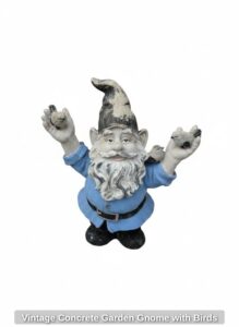Vintage-Concrete-Garden-Gnome-with-Birds