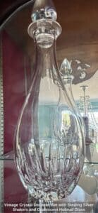 Vintage-Crystal-Decanter-Set-with-Sterling-Silver-Shakers-and-Opalescent-Hobnail-Glass-fourth-image