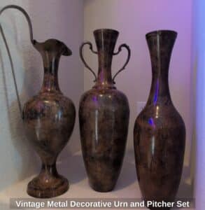 Vintage-Metal-Decorative-Urn-and-Pitcher-Set