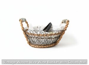 Vintage-Woven-Wire-Wine-Basket-with-Coiled-Mat