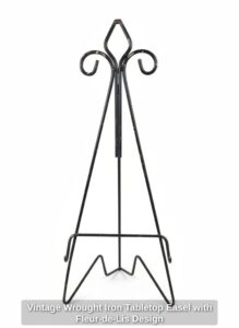 Vintage-Wrought-Iron-Tabletop-Easel-with-Fleur-de-Lis-Design