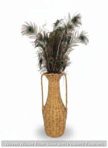 Woven-Wicker-Floor-Vase-with-Peacock-Feathers
