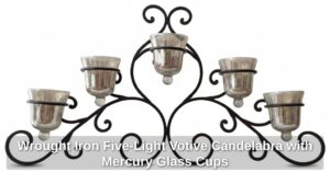 Wrought-Iron-Five-Light-Votive-Candelabra-with-Mercury-Glass-Cups