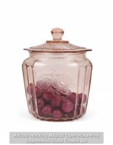 Anchor-Hocking-Mayfair-Open-Rose-Pink-Depression-Glass-Cookie-Jar