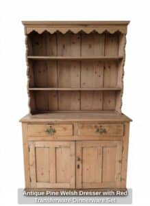 Antique-Pine-Welsh-Dresser-with-Red-Transferware-Dinnerware-Set