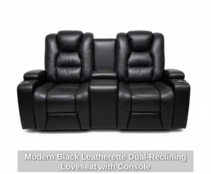 Modern-Black-Leatherette-Dual-Reclining-Loveseat-with-Console