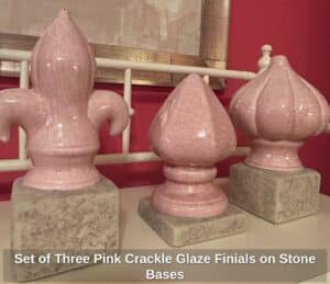 Set-of-Three-Pink-Crackle-Glaze-Finials-on-Stone-Bases