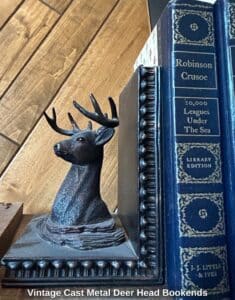 Vintage-Cast-Metal-Deer-Head-Bookends