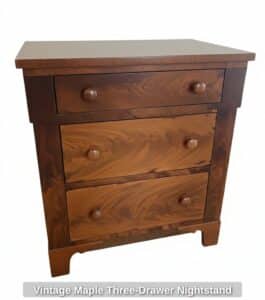 Vintage-Maple-Three-Drawer-Nightstand