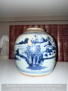 Antique-Chinese-Blue-and-White-Porcelain-Ginger-Jar-with-Landscape-Scene