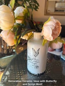 Decorative-Ceramic-Vase-with-Butterfly-and-Script-Motif