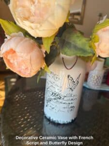Decorative-Ceramic-Vase-with-French-Script-and-Butterfly-Design