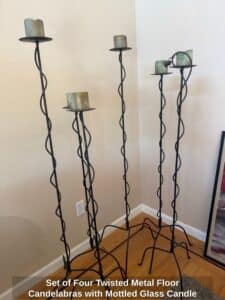 Set-of-Four-Twisted-Metal-Floor-Candelabras-with-Mottled-Glass-Candle-Holders