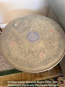 Vintage-Indian-Benares-Brass-Table-with-Embossed-Floral-and-Geometric-Design