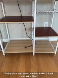 White-Metal-and-Wood-Kitchen-Bakers-Rack-with-Wire-Shelf
