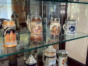 Collection-of-German-Beer-Steins-with-Pewter-Lids