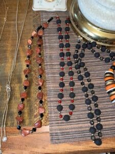Goldstone-Nugget-Necklace-and-Black-Matte-Beaded-Necklaces