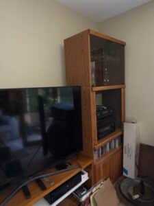 Oak-Entertainment-Center-with-Glass-Doors-and-Storage-Cabinets-second-image