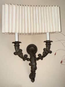 Ornate-Bronze-Wall-Sconce-with-Pleated-Shade