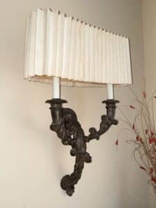 Ornate-Bronze-Wall-Sconce-with-Pleated-Shade-second-image