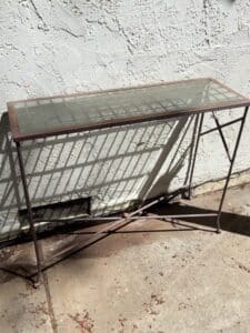 Vintage-Industrial-Metal-Console-Table-with-Grid-Glass-Top