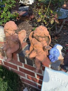 Assorted-Garden-Statuary-Collection-Rabbits-Squirrels-Gnomes-Angels-and-Girl-on-Pedestal-fifth-image