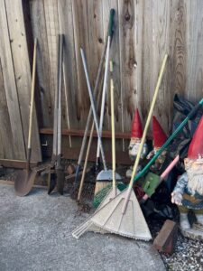 Assorted-Garden-Tools-and-Decorative-Gnomes