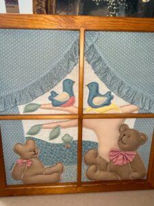 Framed-Quilted-Wall-Hanging-with-Teddy-Bears-and-Birds-by-Valerie