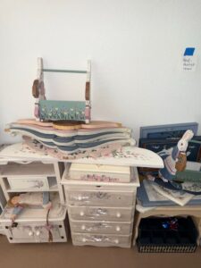 Hand-Painted-Decorative-Wooden-Items-with-Bunny-and-Floral-Motifs