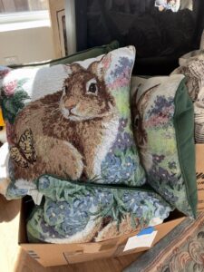 Linda-Picken-Tapestry-Throw-Pillows-with-Bunny-and-Butterfly-Motif