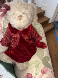 Russ-Berrie-Alexandra-Teddy-Bear-with-Red-Velvet-Outfit