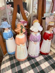 Set-of-Four-Vintage-Ceramic-Figurines-of-Women-in-Historical-Dress