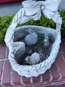 Vintage-Concrete-Bunny-Basket-Planter-with-Squirrel-and-Sheep