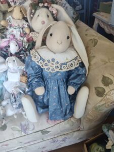Vintage-Prestige-Toy-Bunny-Rabbit-Doll-in-Floral-Dress