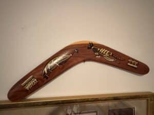Aboriginal-Australian-Art-Boomerang-with-Kangaroo-and-Emu-Depictions