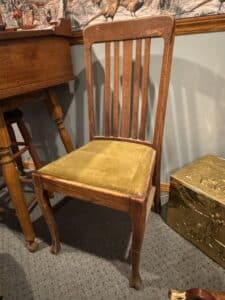 Antique-Arts-and-Crafts-Oak-Dining-Chair-with-Green-Upholstery